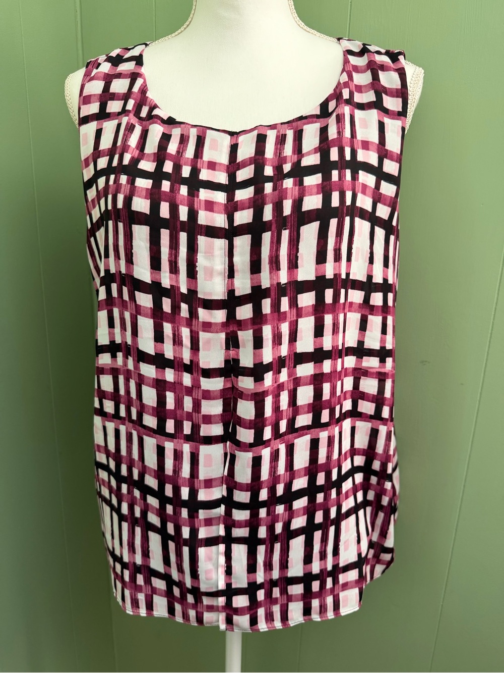 Elle Magenta Burgundy Flowing Plaid Printed Sleeveless Two in One Top